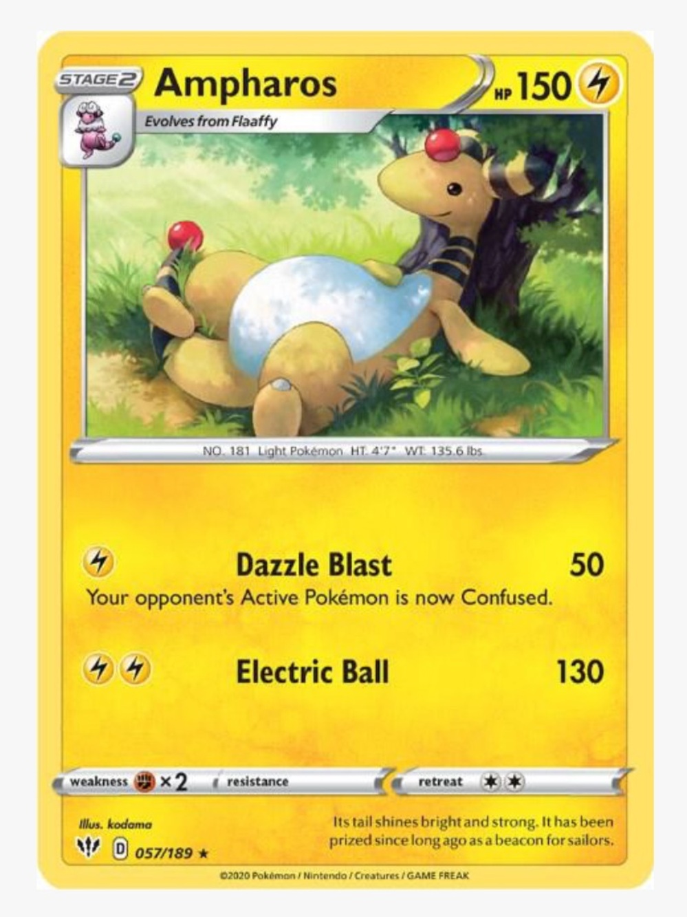 Ampharos SWSH03: Darkness Ablaze Pokemon Trading Card